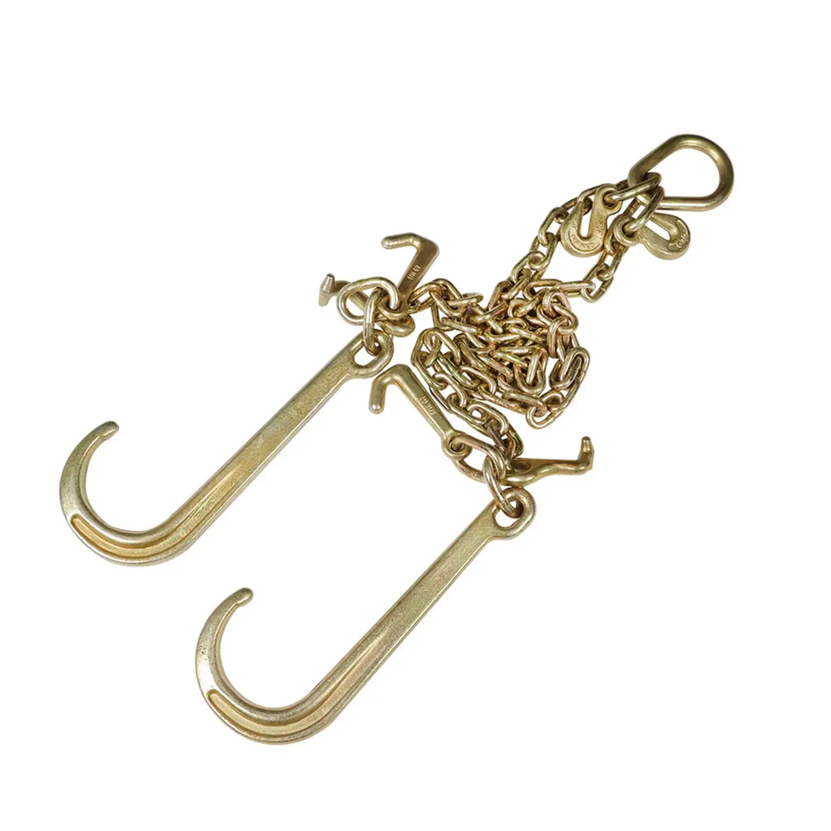 

Grade 70 V-Chain Bridle With Large Shank J Hooks 5/16 In X 3 Ft 4700 Lbs Tow Chain For Flatbed Trailer