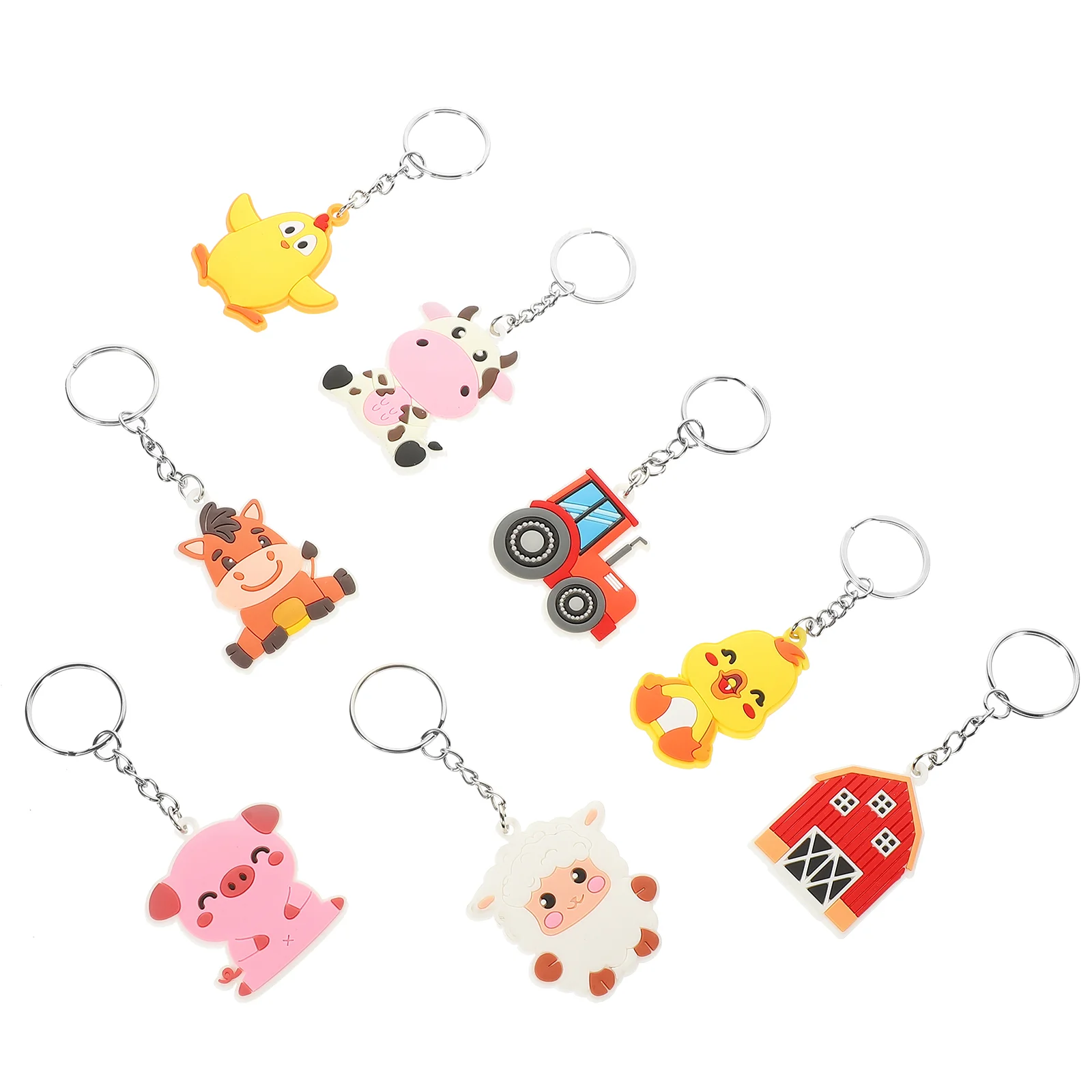 

8 Pcs Bags Pvc Cartoon Keychain Farm Ranch Accessories School Pendant Straw Patch with Ring 8pcs Child The Animal Keychains