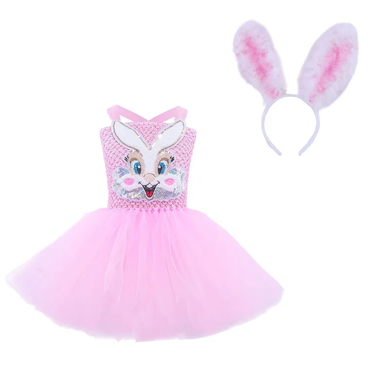 

Розовый костюм кролика для девочек, комплект для Хэллоуина, платье для косплея + повязка для волос с ушками кролика, детское платье принцессы, одежда для детей от 2 до 12 лет