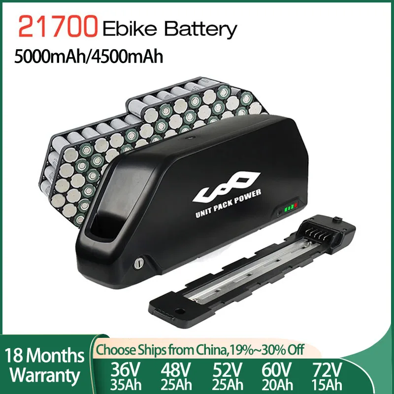 Polly EBike Battery 21700 Sam-ung DC 72V 60V 52V 48V 36V Downtube Lithium lon Bateria Pack for 2000W 1500W 1000W 750W 350W Motor