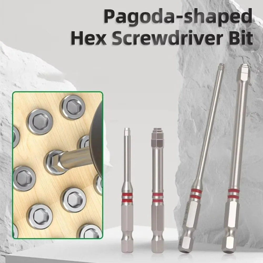 

1pc 65/100mm Electric Screwdriver Bits Magnetic Hex Shank S2 Alloy Steel Hex Bit Pagoda-Shaped Design Multiple Sizes Driver Bit