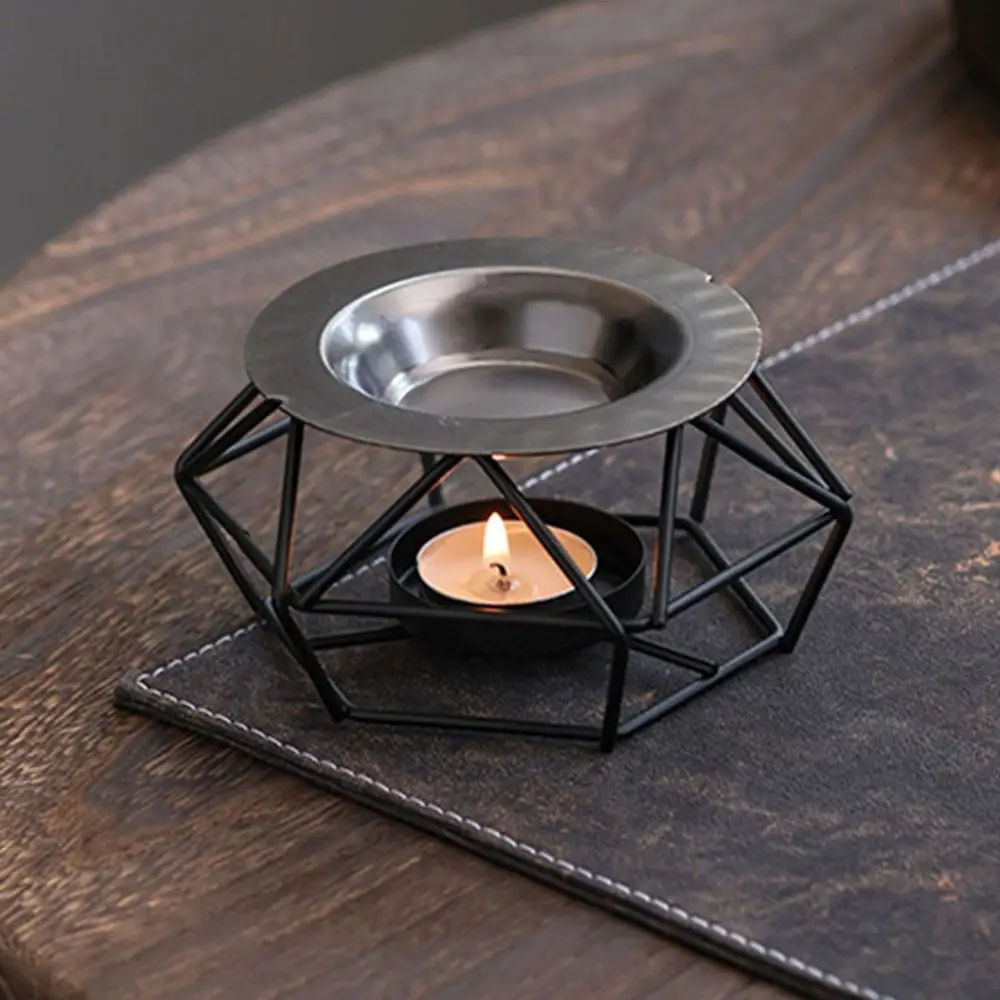 Creative Essential Oil Warmer Portable Retro Aromatherapy Burner Polygon Hollow Out Candle Heating Holder Home Decor