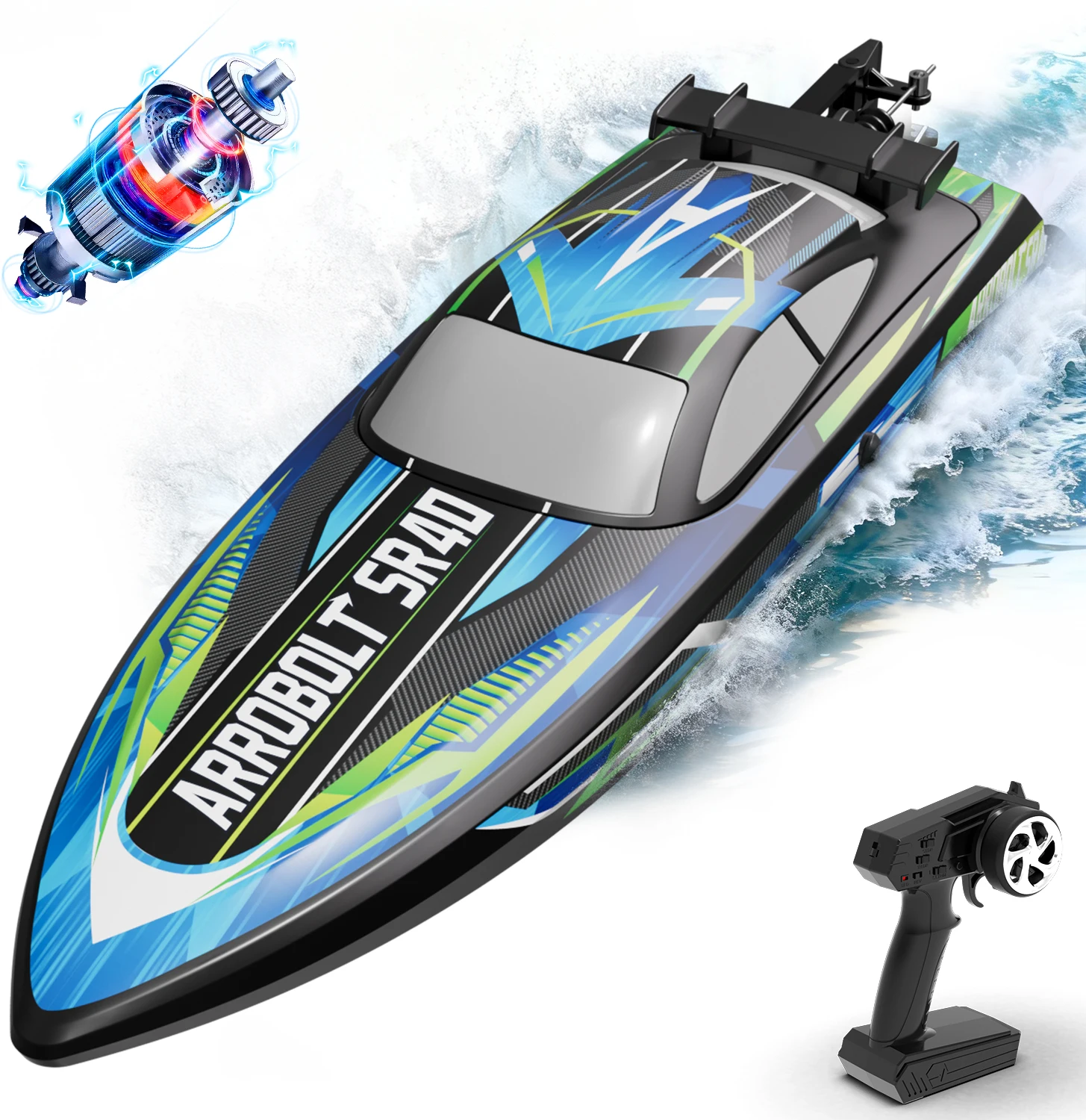 

Высокоскоростная электрическая гоночная лодка 2.4G RC с бесщеточным двигателем, системой водяного охлаждения, скоростью 30+ миль/ч и аккумуляторами