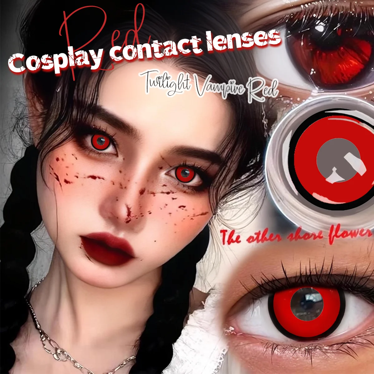 Visuashow 2 Stück Farbige Kontaktlinsen für Cosplay Anime, Lebendige hohe Farbsättigung, Stereo-Sicht, Bequemer Sitz, Jährlich Einweg, Ideal für Halloween, Comic-Con und Rollenspiel-Make-up – Detail 3