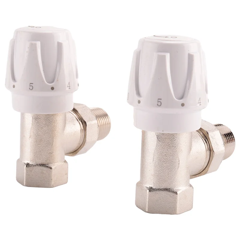 AC56-Thermostatic Radiator Valve 2Pcs 15Mm X 1/2Inch Thermostatic Angle TRV Thermostatic Radiator Valve For Home Office