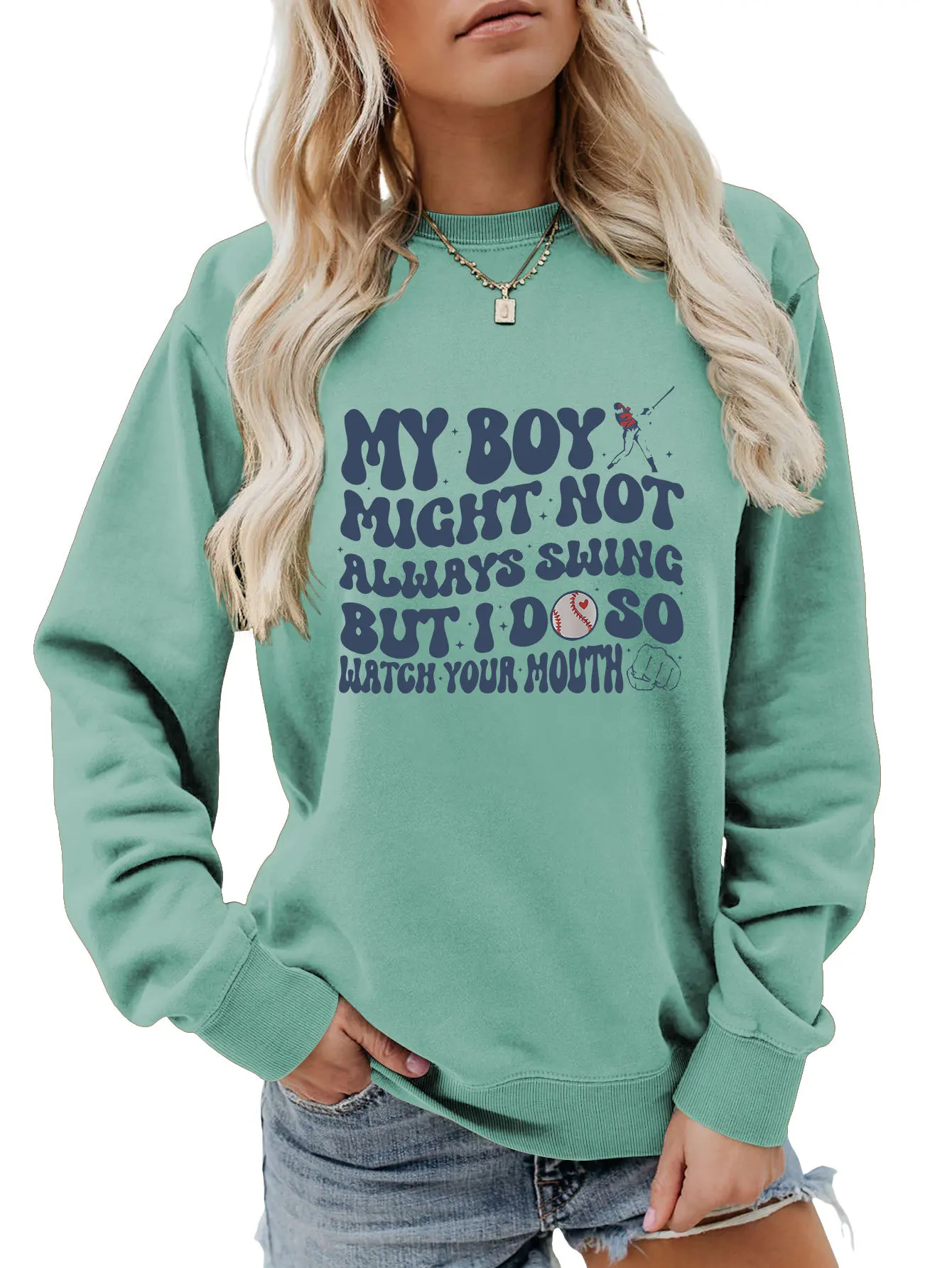 Autumn crew-neck women's new sweatshirt my boy might not always print loose casual long-sleeved top with all fashion temperament