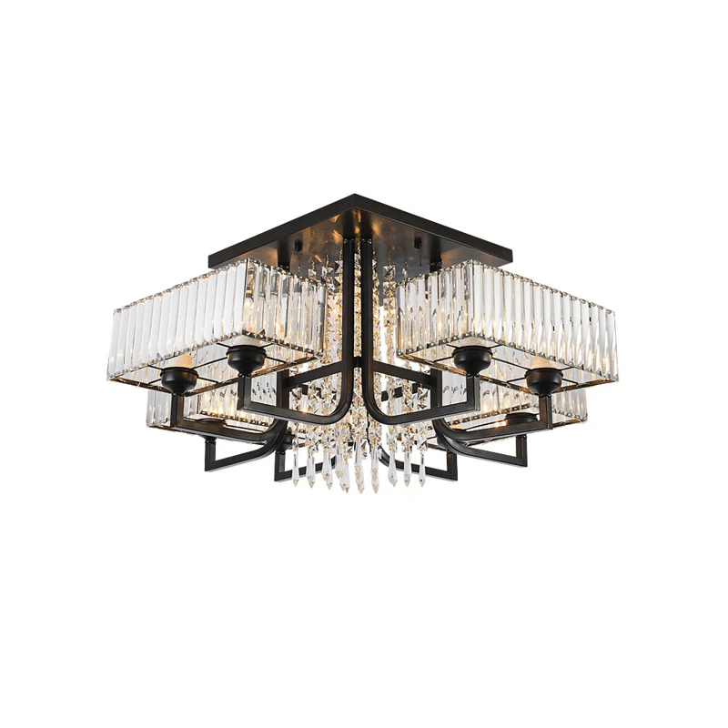 

E27 LED Dimmable Black Gold Silver K9 Crystal Lamparas De Techo Ceiling 2024 Chandelier Ceiling Lamp For Dinning Room