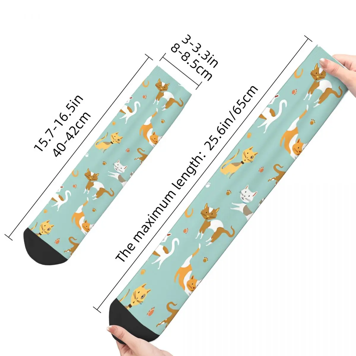 Vintage Meow Cat Pattern Men's Socks Meow Unisex Novelty Seamless Printed Happy Crew Sock Gift