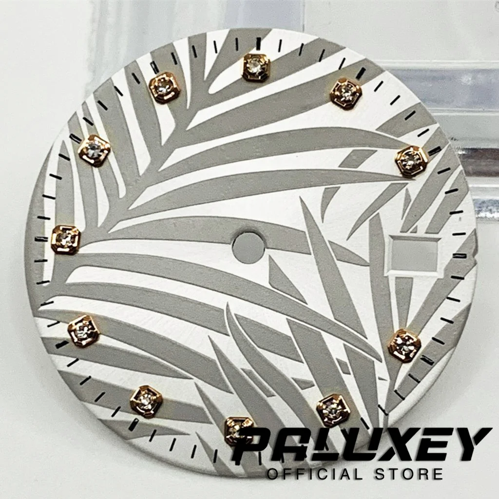 Nh35 28.5mm Sterile White Gray Watch Dial Rose Gold Mark Watch Faces For NH35 4R35 Movement Replacement Parts