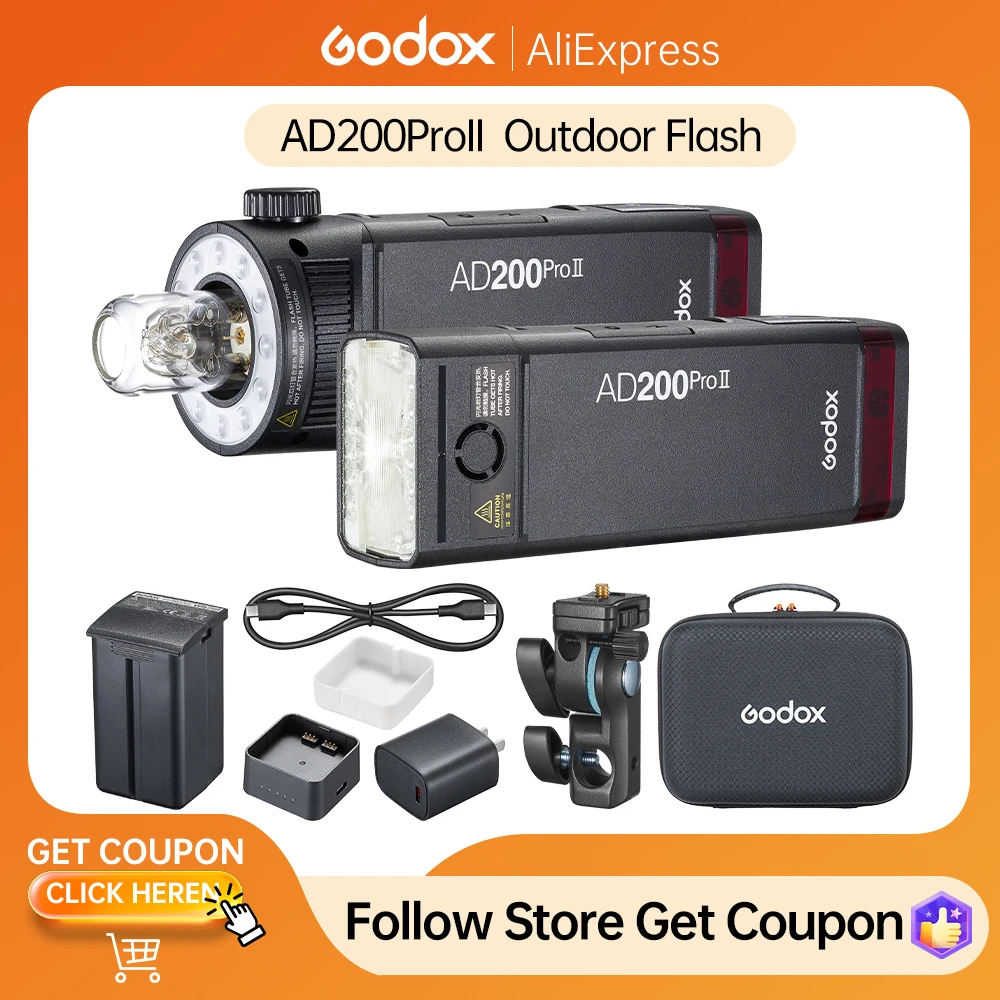 Godox AD200ProII TTL 2.4G Outdoor Flash Wireless Camera Pocket Flash Compatible with Nikon Canon Sony Fuji Olympus