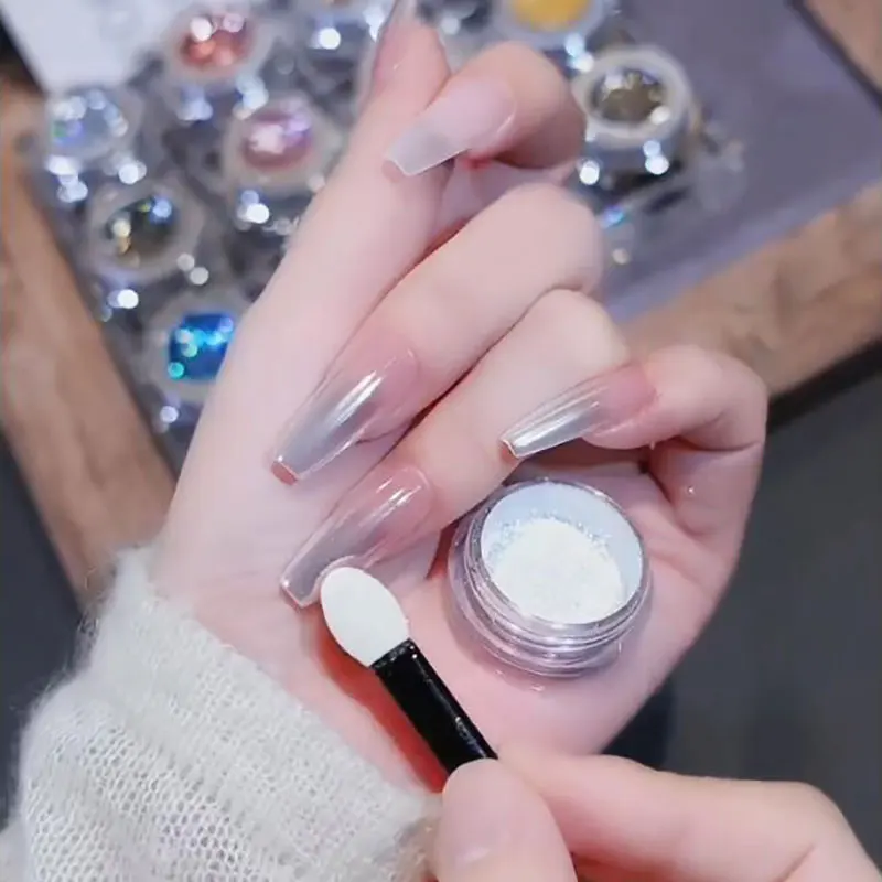 1 pudełko Y2k Chromowany Pigment do Paznokci Efekt Lustra, Aurora, Iridescentny Puder do Paznokci, Tęczowy Połysk, Pyłek do Manicure @