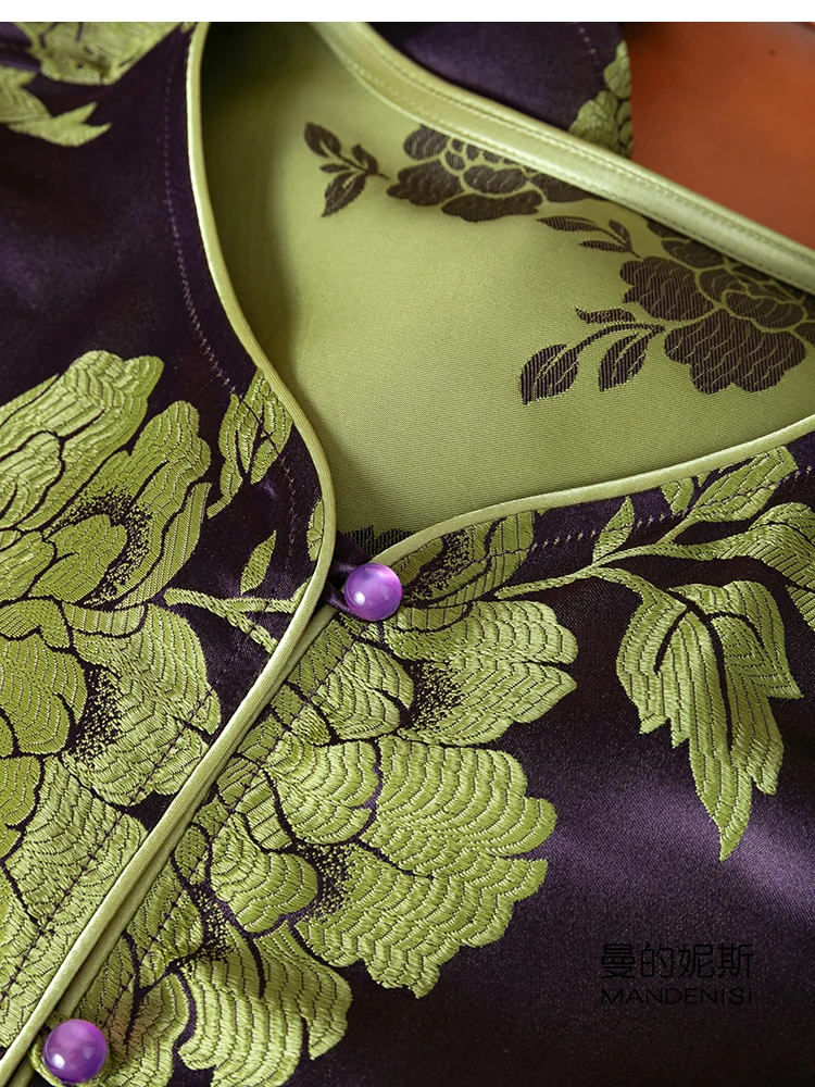 Modna i piękna koszula żakardowa z satyny, naturalny jedwab morwowy z połyskiem, kurtka w stylu chińskim, przyjazna dla skóry.