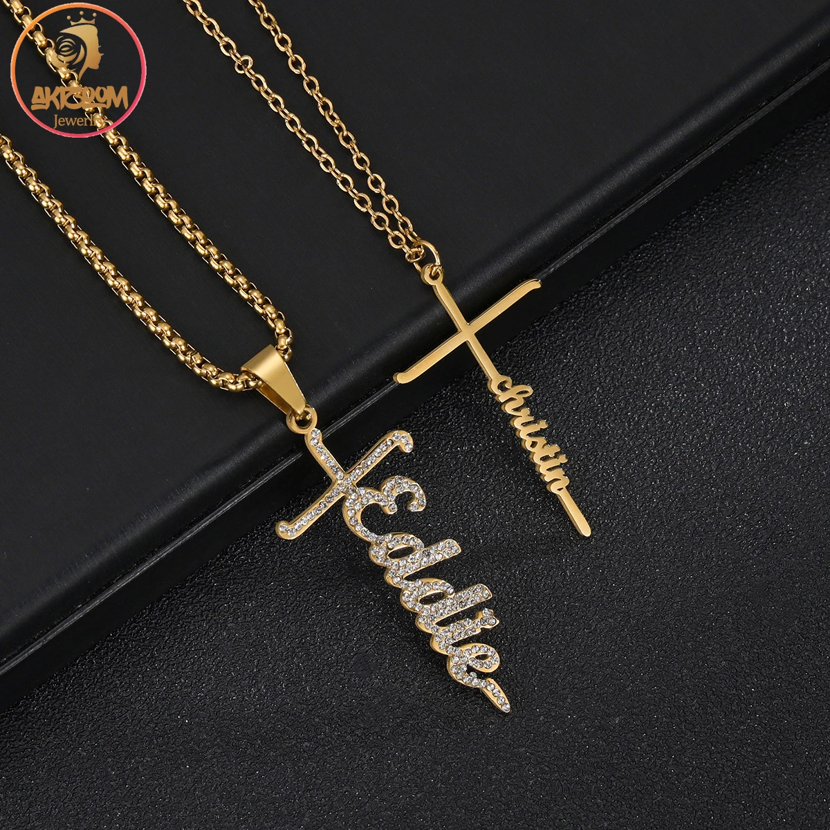 Personalized Custom Name Cross Necklaces for Woman Stainless Steel Choker Zircon Jesus Pendant Jewelry Christian Christmas Gift