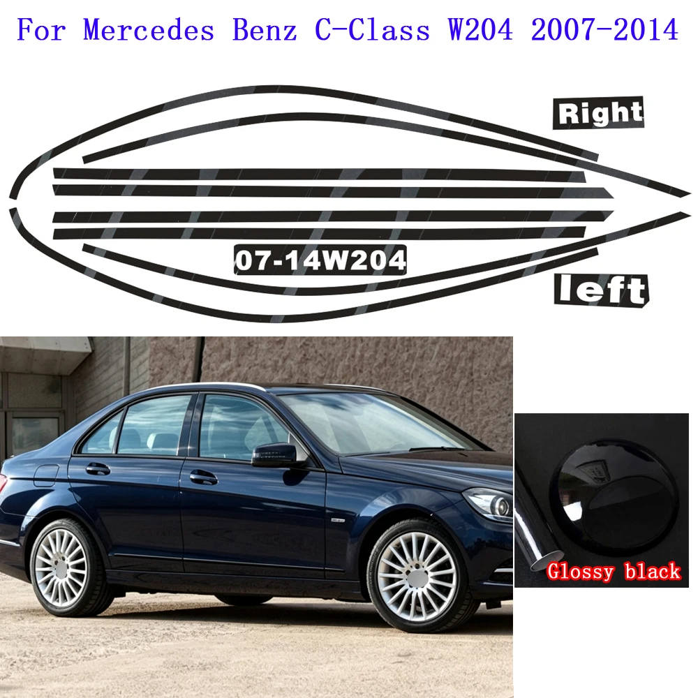 Glossy Black PVC Car Window Decorative Strip Sticker For Mercedes Benz C-Class W204 2007-2014 Exterior Protection Accessory