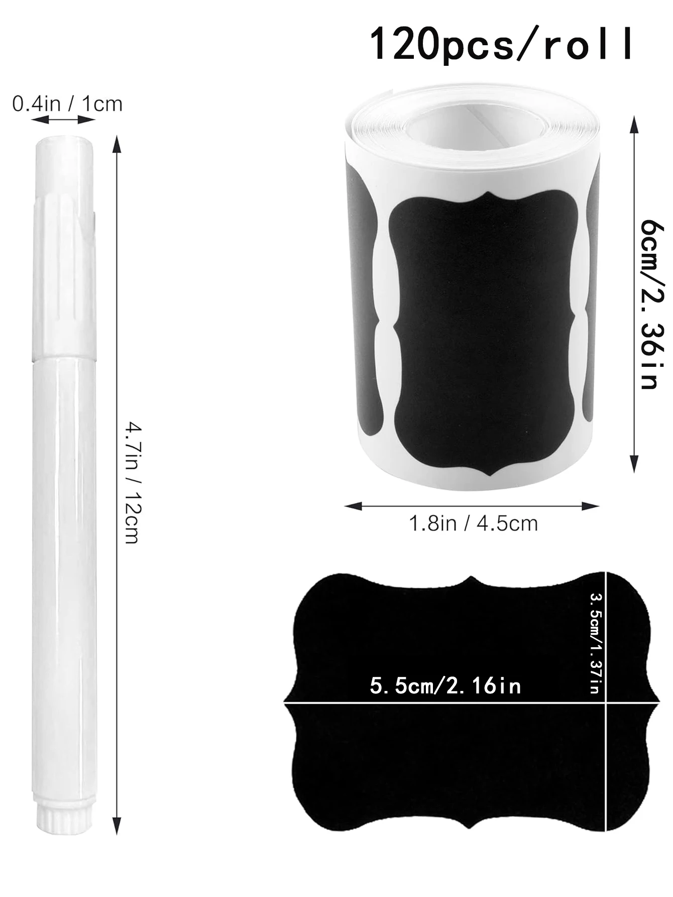 120pcs/roll Waterproof Reusable Chalkboard Labels with Liquid Chalk Marker,Removable PVC Chalkboard Label Stickers Set