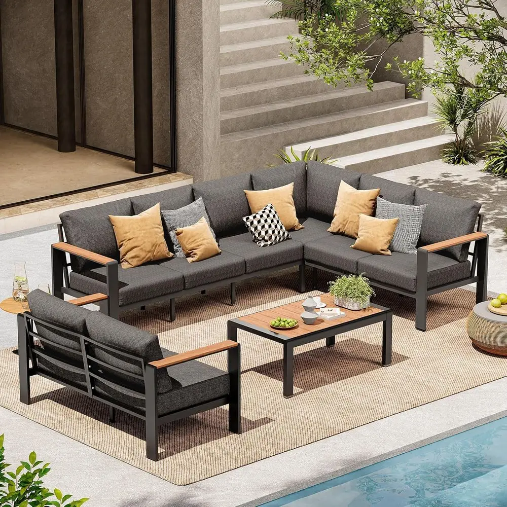 

8-Seat Outdoor Sectional Sofa Set with Coffee Table and Washable Cushions for Patio, Deck, or Balcony in Graphite