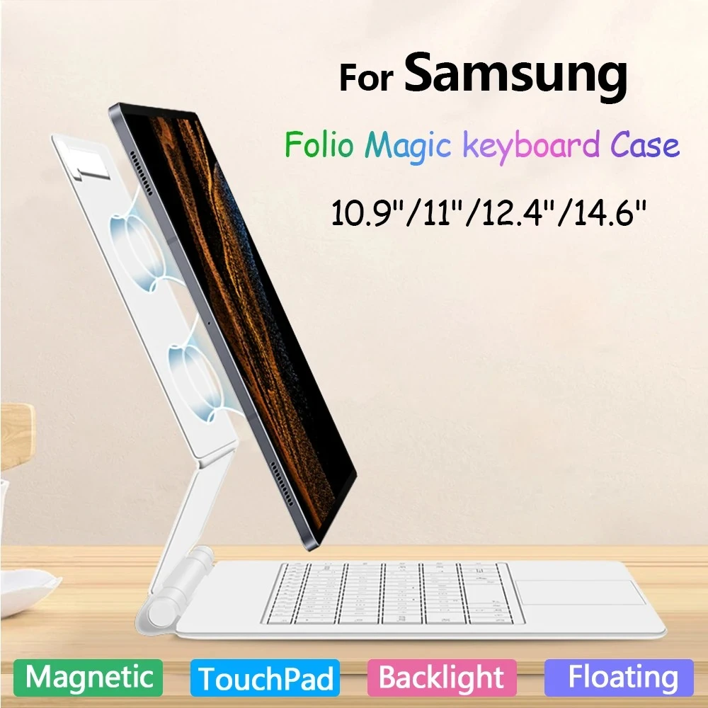 Teclado Mágico para Samsung Galaxy Tab S7 S8 S9 S10 FE 10.9 11" S7FE S9 FE+ Plus S10+ 12.4 S8/S9/S10 Ultra 14.6 Polegadas Capa Inteligente