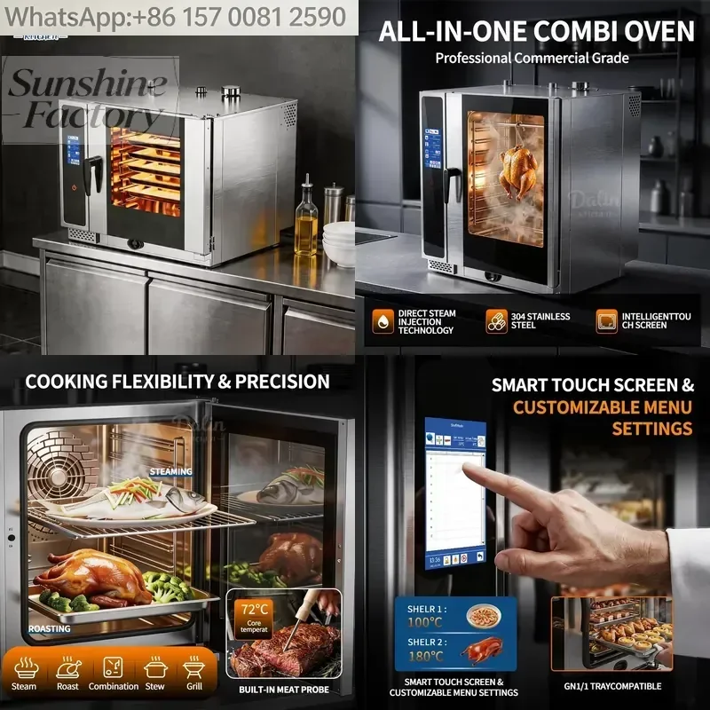 Touch Screen Digital Convection Oven Combi Oven Self Cleaning 6 Pan Boilerless Automatic Steam Oven for Restaurant Hotel
