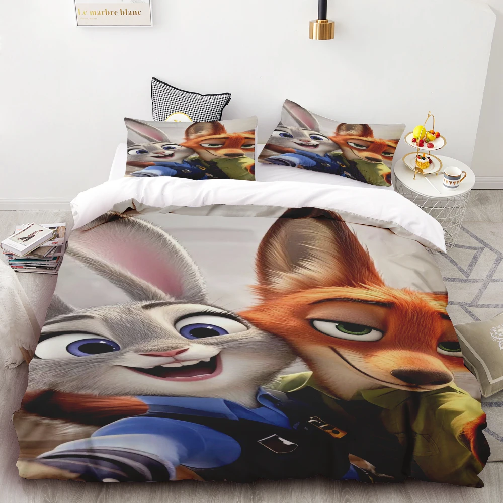 

Zootopia 2 Duvet Cover Set Cartoon Nick Wilde Judy Hopps Bedding Set Pillowcase Twin Full Queen King Size Soft and comfortable