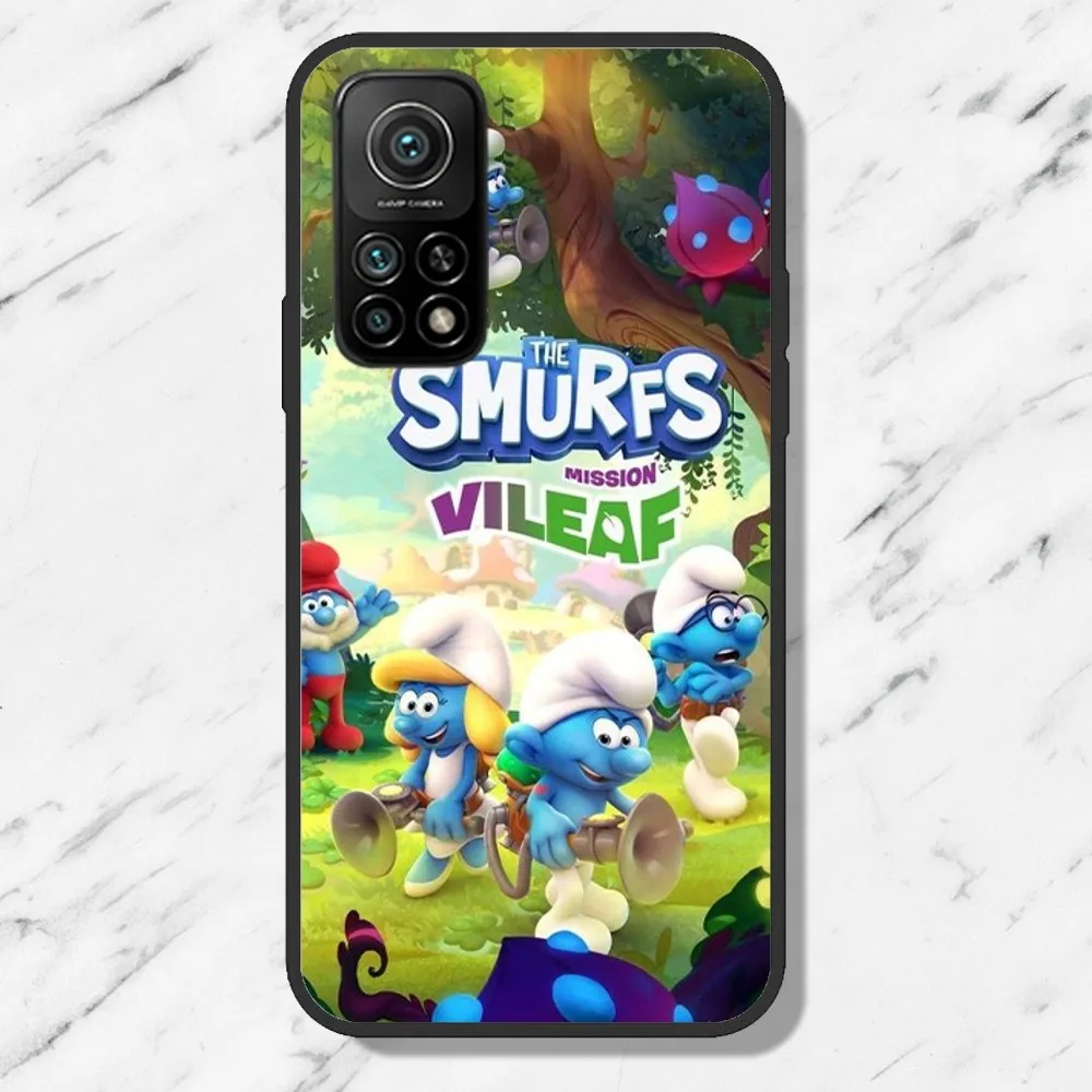 MINISO Cartoon T-THE S-SMURFS Phone Case For Xiaomi 12U 12pro Redmi 6 6A 7 7A K40pro Note8 Note9 Black Shell