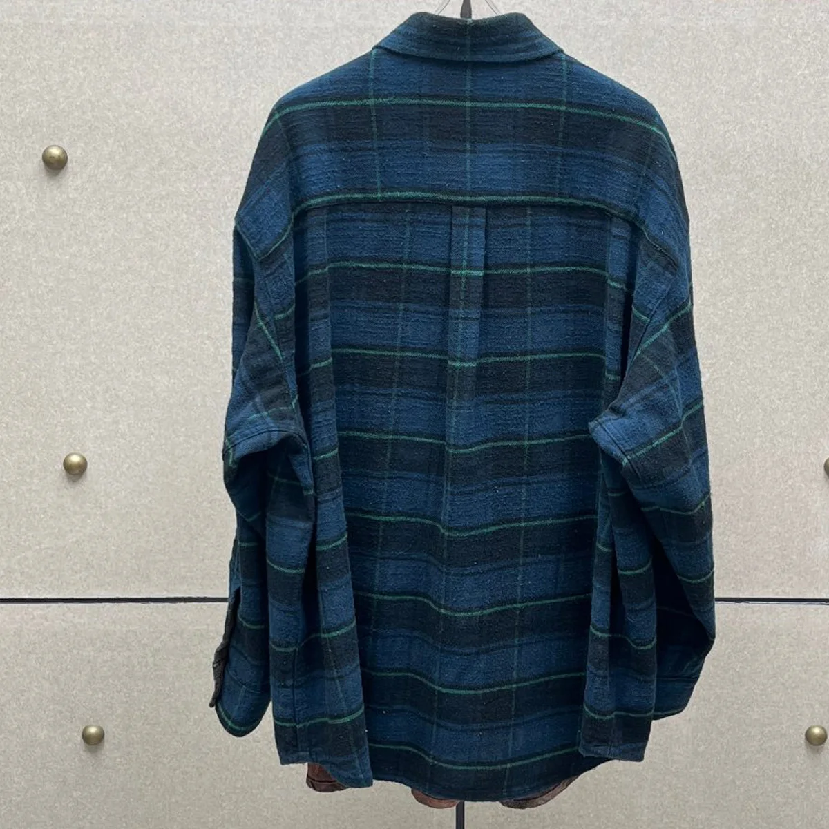 High Quality Women Gradient Plaid Shirt Jacket, Vintage Washed Oversized Lapel Long Sleeve Blouse With Pockets