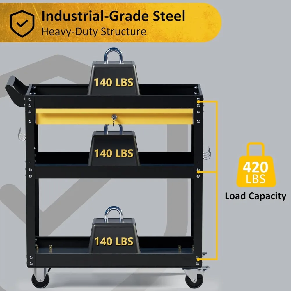 Тележка для инструментов на колесах, сверхмощная универсальная тележка, рабочая тележка с ящиками и пегбордами, грузоподъемность 440 фунтов