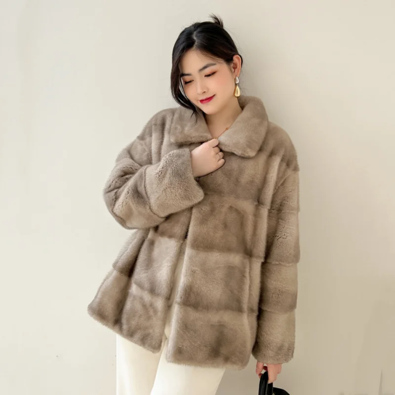 Mink Fur ผู้หญิงสั้นเสื้อแขนยาวขนสัตว์ธรรมชาติแจ็คเก็ตฤดูใบไม้ร่วงฤดูหนาวยอดนิยม Slim Mink Fur Jacket ใหม่แฟชั่น