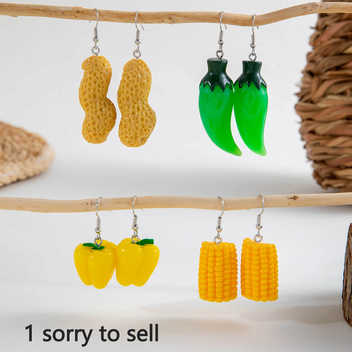 Docona Funny Corn Peanuts Drop Earrings for Women Lovely Exquisite Vegetable Pepper Resin Earrings Jewelry Accessories Gift