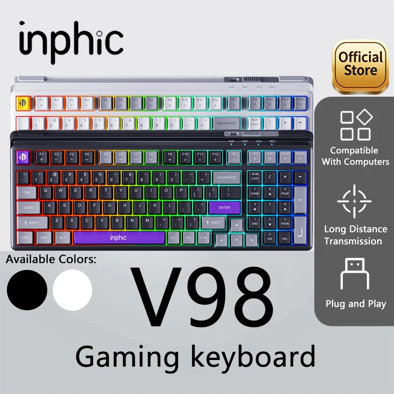INPHIC V98 TYPE-C Wired Gaming Keyboard 99 Key RGB Low-Noise Office Keyboard Suitable for PC Laptops