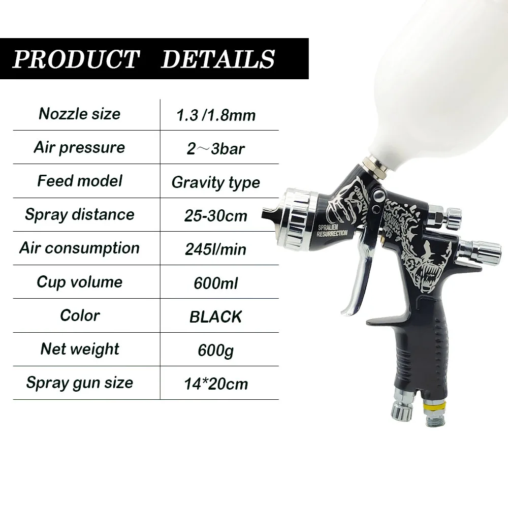 2024 High Quality 1.3/1.8mm HVLP Spray Gun Car Painting Gun With Mixing Cup No-Clean Tank For Car Painting