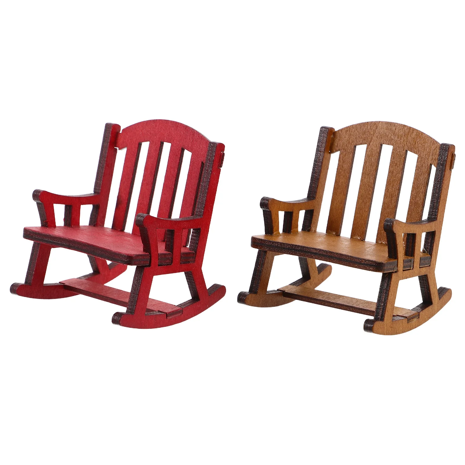 

2Pcs Miniature Rocking Chairs Wooden Compact Design Miniature Dollhouse Furniture Decoration Photography Accessory