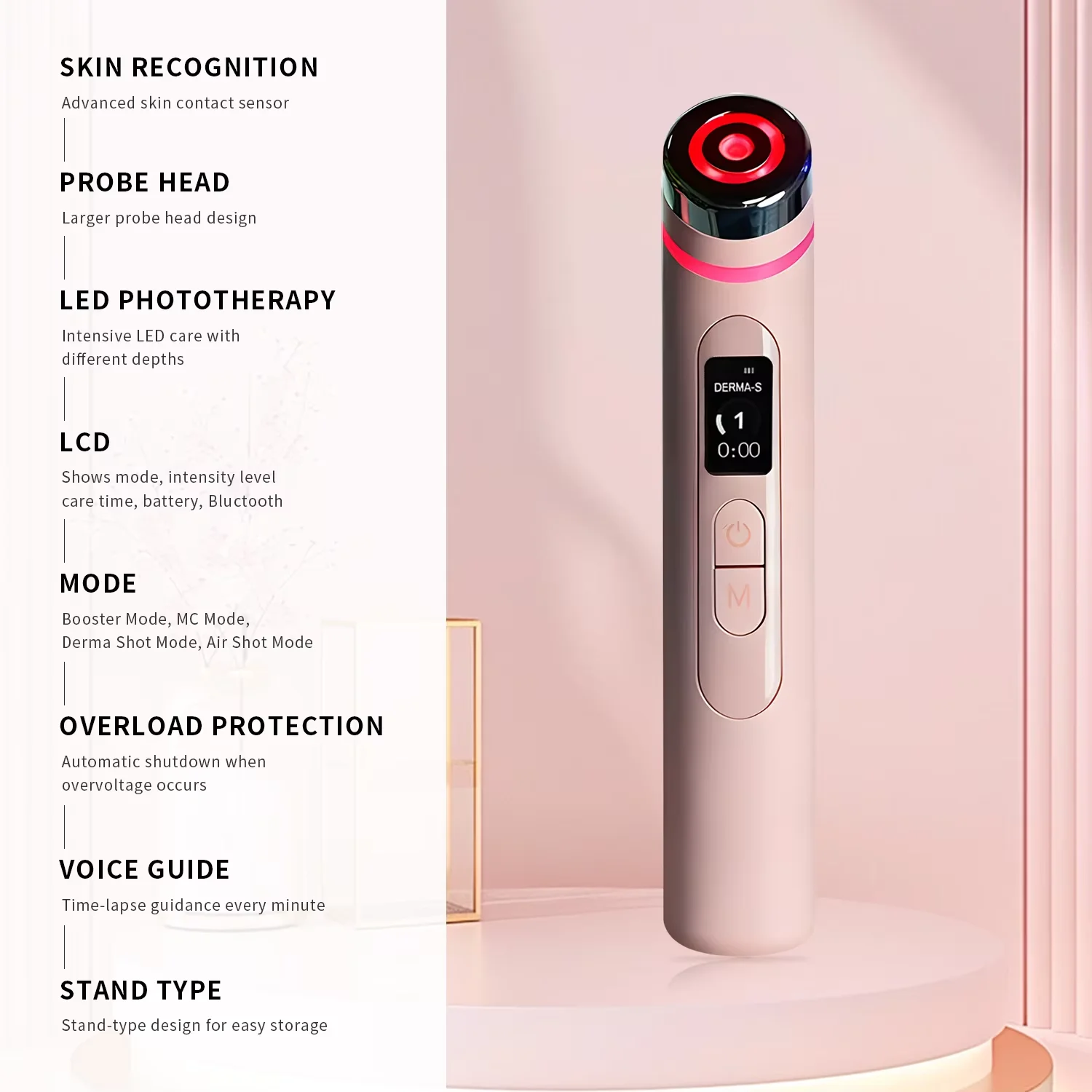 New Pink Skin Tightening Care Wand Multifunction Microcurrent Face Massager Beauty Device