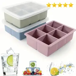 ใHot salesใ1pc, Ice Cube Tray With Lid, 6 Cavity Flexible Food Grade Silicone Ice Cube Mold, Ice Trays For Freezer