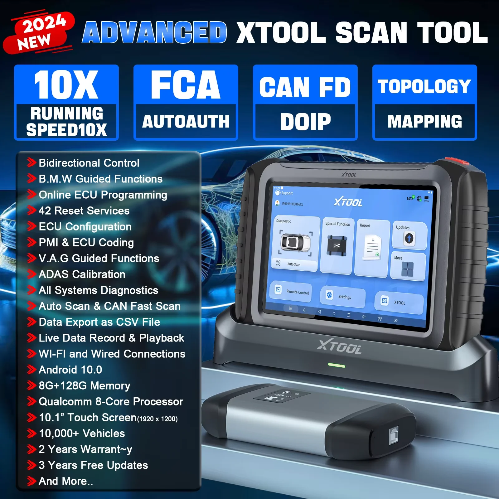 XTOOL IP919PRO Car Diagnostic Tools ECU Online Programming Coding Auto Key Programming 42+ Service Topology Map FCA DOIP CAN FD