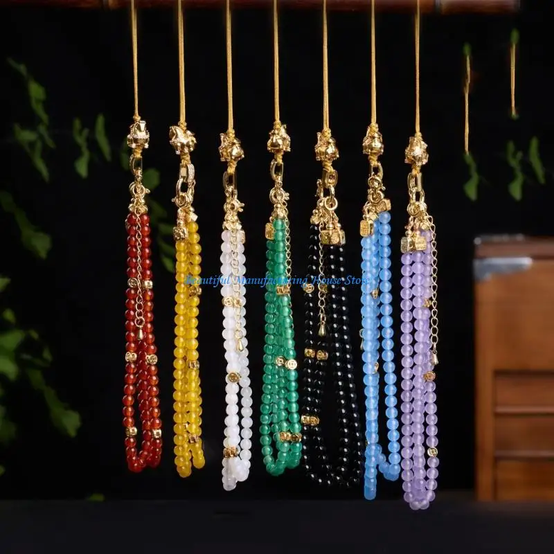 E56A Handwoven Copper Gold Plated Agate Charm For Year of Horse Protections Keychain Traditional Design And Decoration