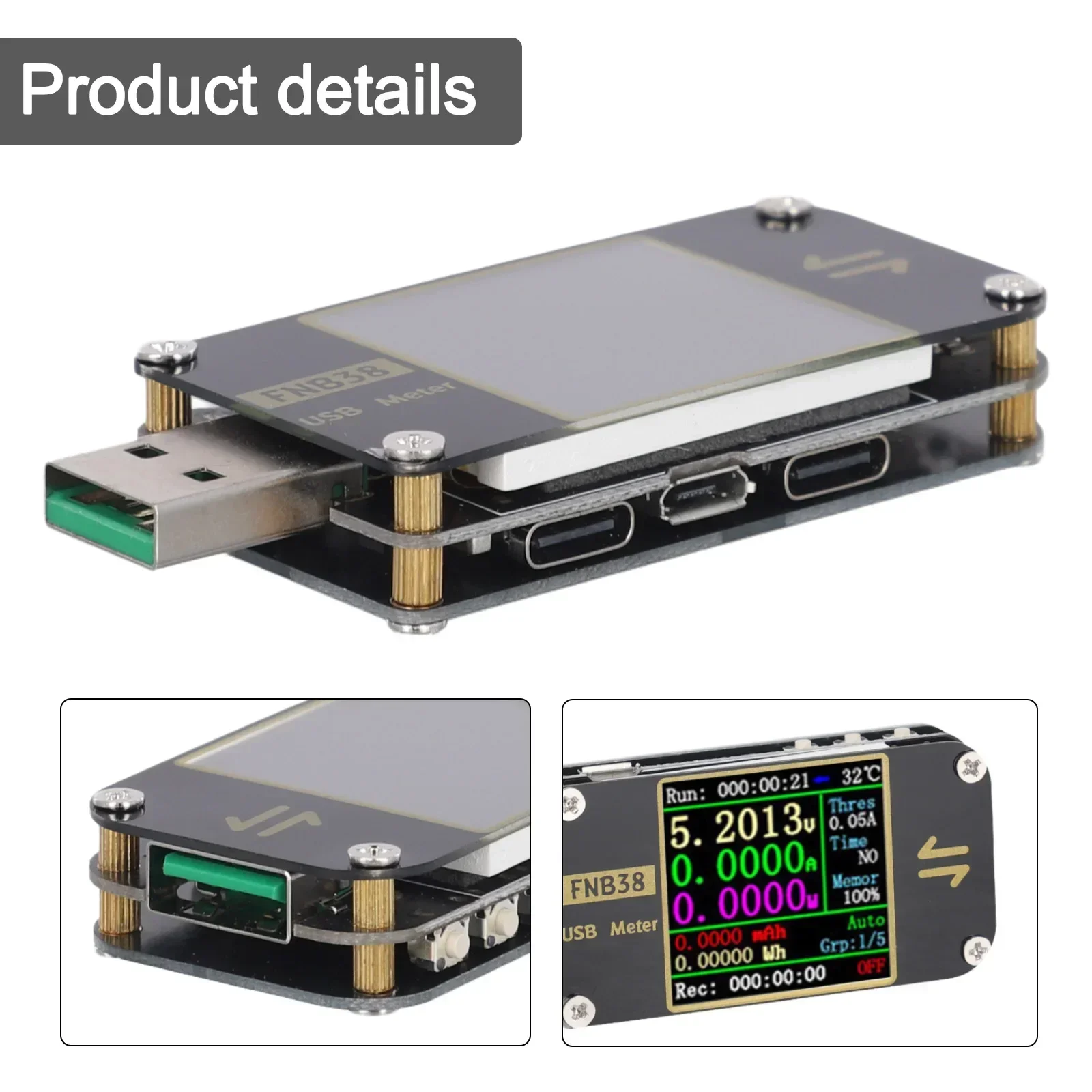 

USB-тестер FNB38, измеритель тока и напряжения, USB-тестер QC4 + PD3.0 2,0, протокол быстрой зарядки 69*30*9,5 мм, электрооборудование