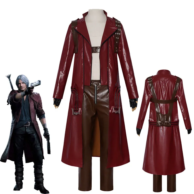 Anime-Kostüme Dante Herren-Uniform Roter Langer Poncho-Jacken-Set Halloween-Karnevalskostüme Verkleidung Bühnenbekleidung