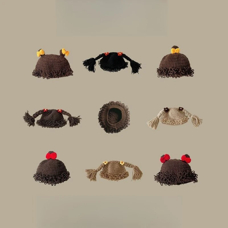 

Зимняя и осенняя шерстяная шапка с париком - милая теплая мягкая шапка для малышей для мальчиков и девочек, безопасная нежная детская шапка с декором для волос для холодных дней