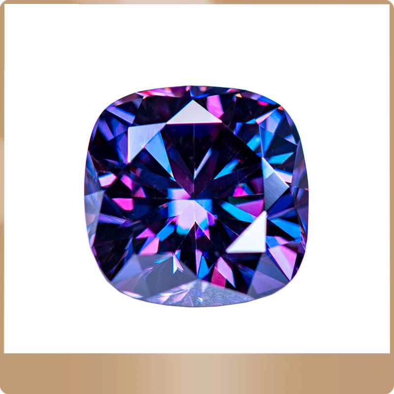 Moissanite Stone Cushion Cut Imperial Purple Colour Lab Created Synthetic Gemstone Passed Diamond Tester Comes GRA Certificate