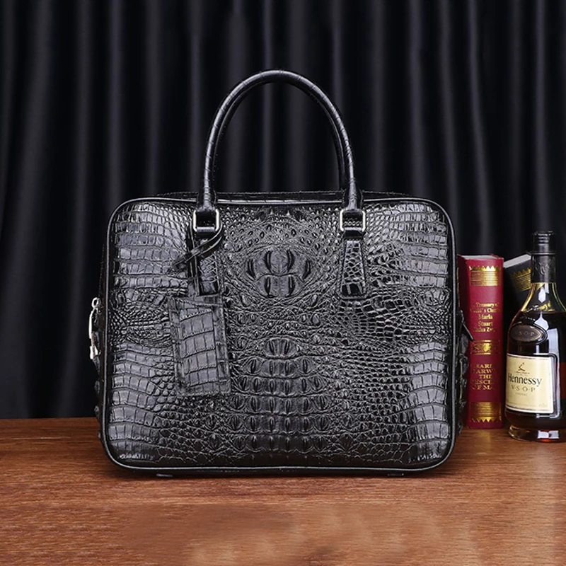 Fashionable Briefcase for Men, Genuine Leather Business Bag, Luxurious Handbag, Crocodile Pattern, Shoulder Bag, Trend