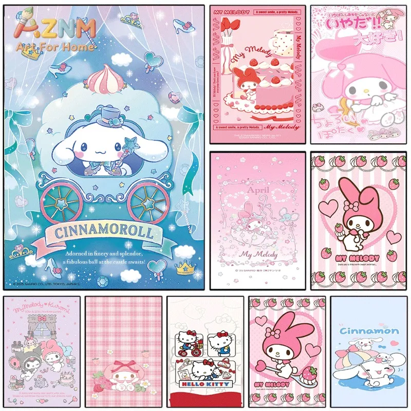 `Cinnamoroll Sanrio Kawaii Canvas Wall Art Unframed Poster For Girls Room Dreamy Castle Aesthetic Bedroom Dorm Wall Decor`