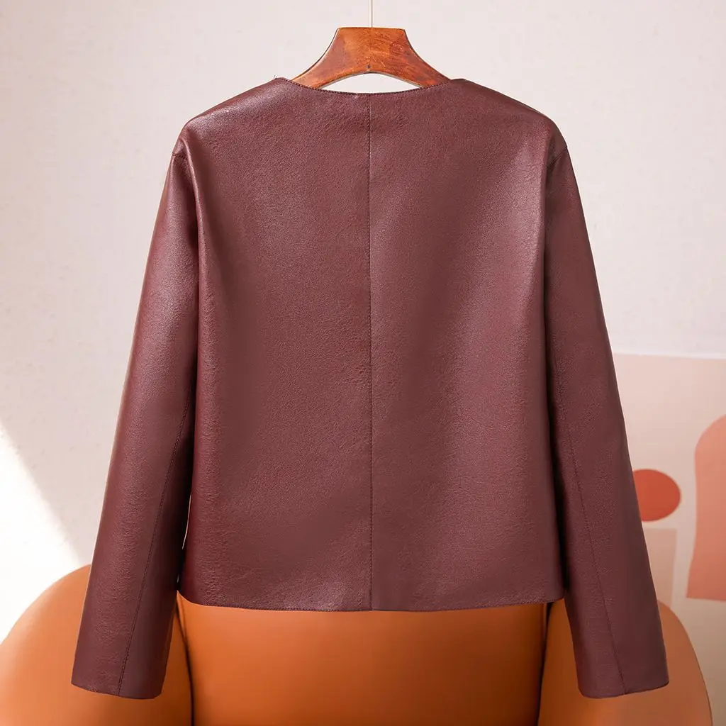 Primavera outono nova jaqueta de couro outwear feminino novo estilo chinês moda nacional curto solto manga longa topos de couro
