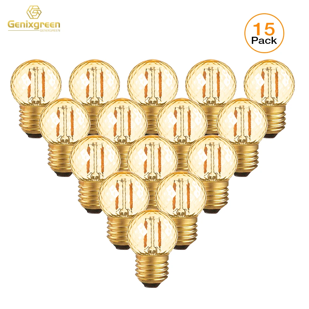 Genixgreen Gold Tint Vintage Globe Light Bulbs G40 Dimmable E27 Screw Base 1W Pineapple Shaped Round Bulb For String Light Decor