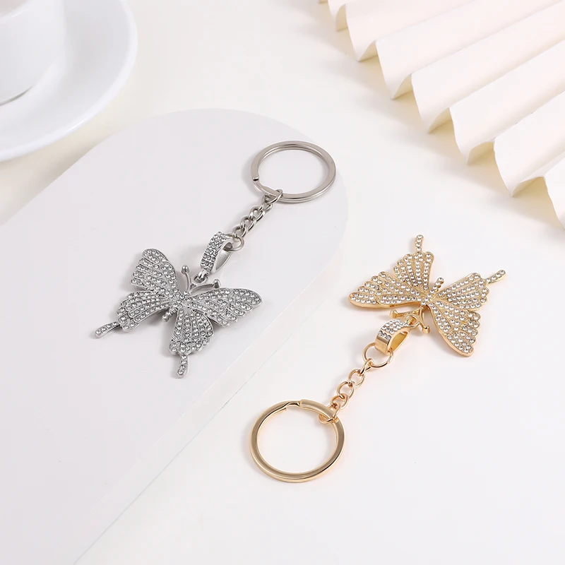 Shiny Rhinestone Butterfly Keychain For Women Girls Cute Creative Flying Animal Insect Bag Pendant Decoration Accessories