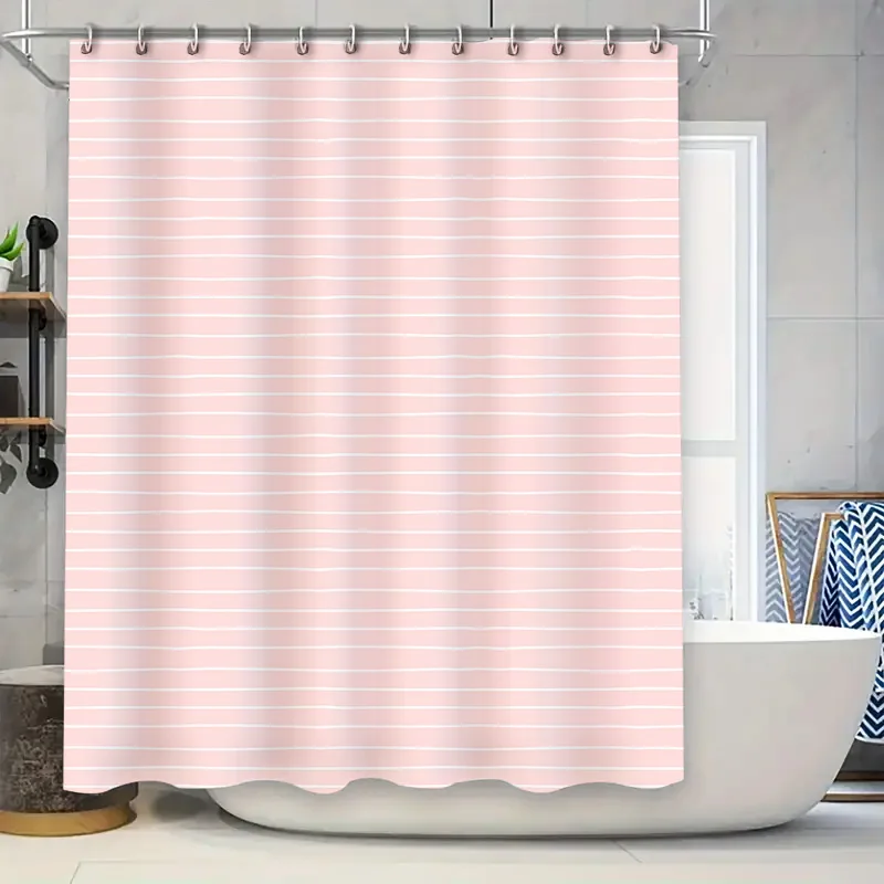 

Pink Striped Shower Curtain Waterproof Home Decor Solid Pink Bath Curtains Bathtub Liner for Bathroom Decoration 72x78 Inch