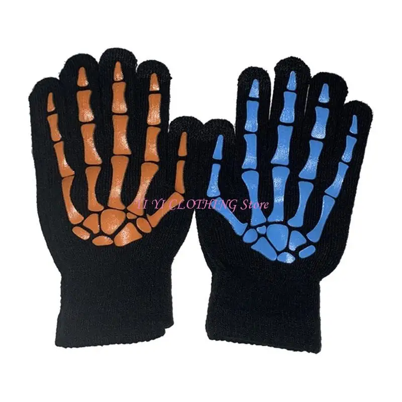 

N5KF Glowing Skeleton Hand Gloves for Halloween Celebrations Adult Teens Punk Gloves