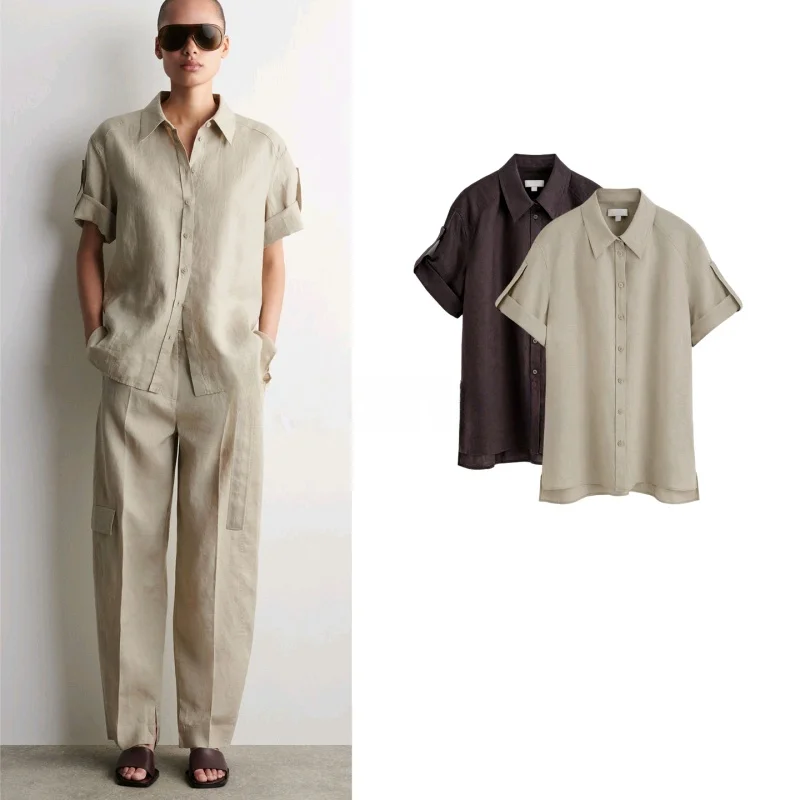 

Spring Summer Casual Women's Shirt Button Front Roll Sleeve Collar Short Sleeve Polyester Fiber Breathable Comfortable Fit