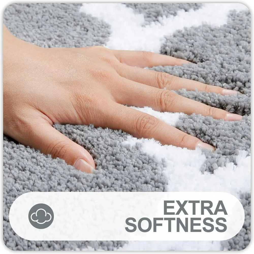 Soft Absorbent Microfiber Bath Rugs 36x24, Non-Slip Shaggy Shower Carpet, Machine Washable Grey Bath Mats
