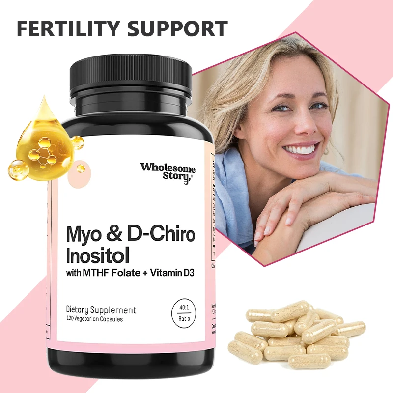 Inositol & D-Chiro Inositol Blend - Promotes Female Secretion, Homocysteine & Ovarian Health, Vitamin B8 Folic Acid Vitamin D