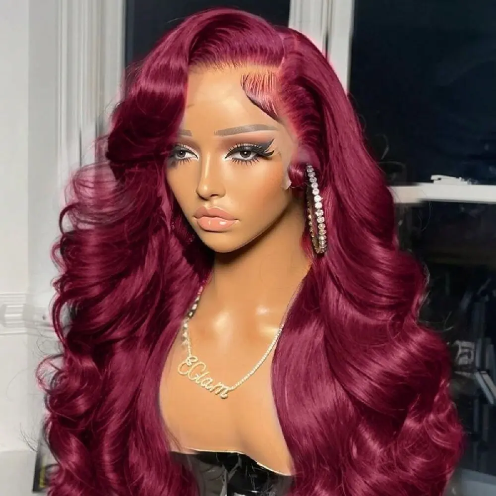 

200% Плотность 99j Бордовый Объемная Волна 13x4 HD Парик Фронта Шнурка Человеческих Волос 13x4 Парики Фронта Шнурка Бразильский Парик Человеческих Волос